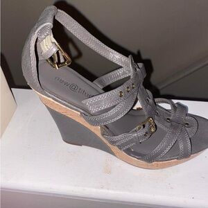 Grey ankle strap wedge